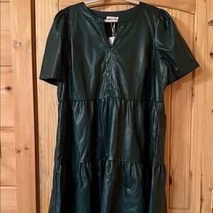 Chic Dark Green Faux Leather Dress